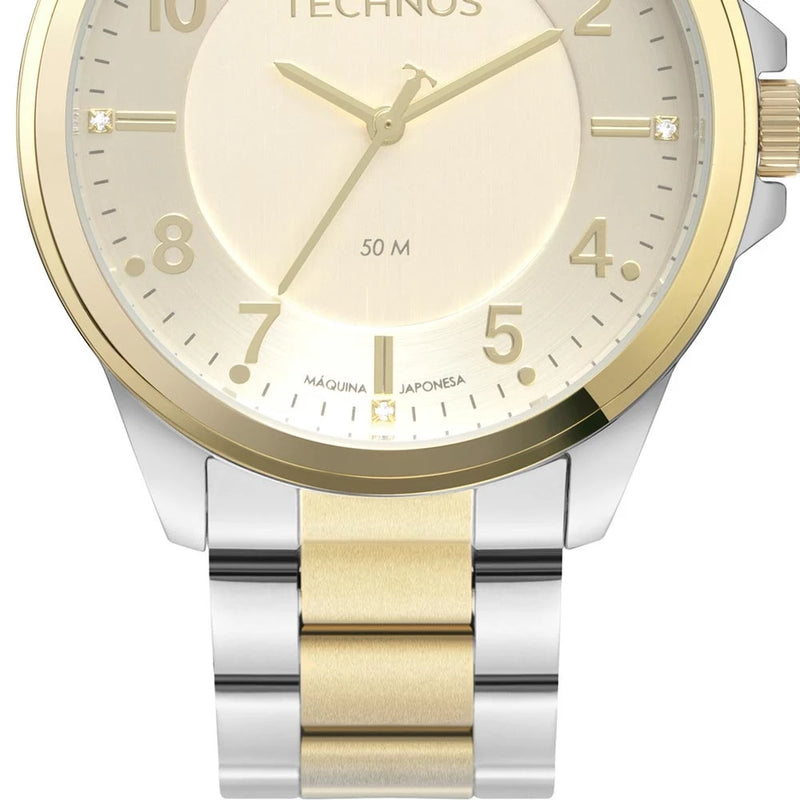 Relógio Technos Feminino Prata / Dourado Cristais 2035Msz/1X