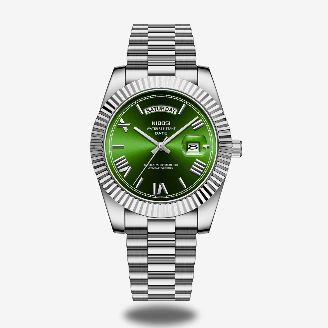 Relógio Masculino em aço Nibosi Date 40mm - Verde Esmeralda