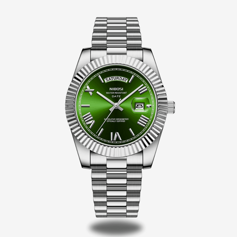 Relógio Masculino em aço Nibosi Date 40mm - Verde Esmeralda