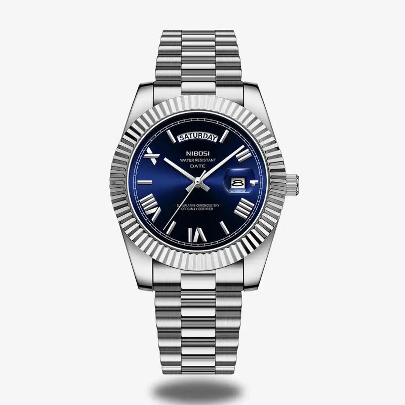 Relógio Masculino em aço Nibosi Date 40mm - Azul Profundo