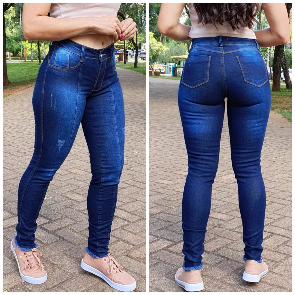 Calça Jeans Feminina Skinny Cintura Alta com Lycra Levanta Bumbum