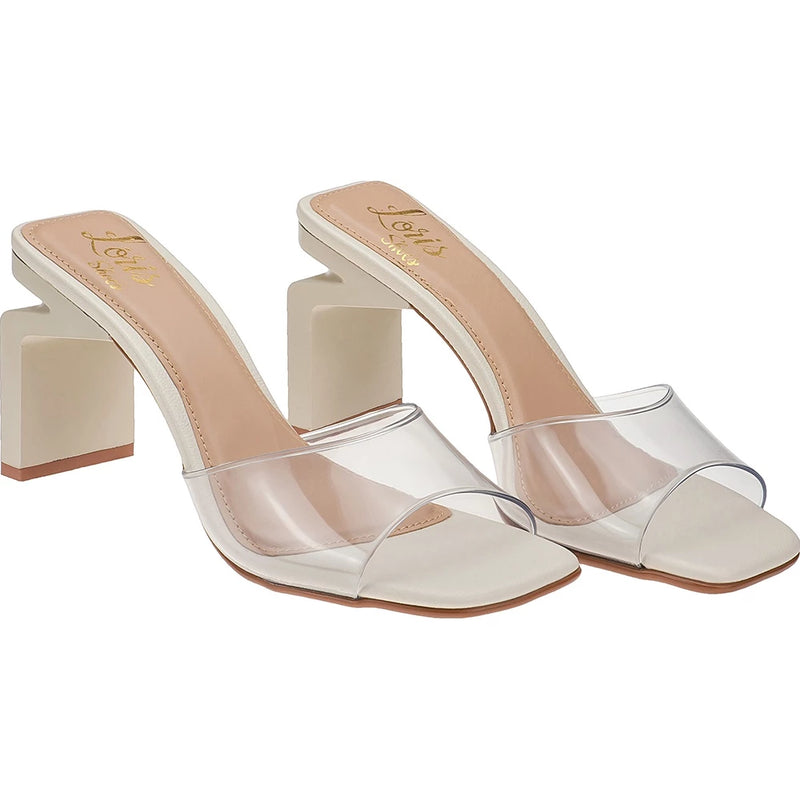 Sandália Tamanco Mule Pala Vinil Transparente Lóris Shoes Salto Alto Tendencia  Blogueira 222.001