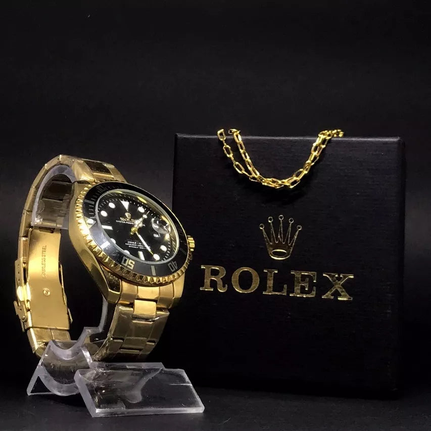 Rolex Submariner Gold Watch + Chain