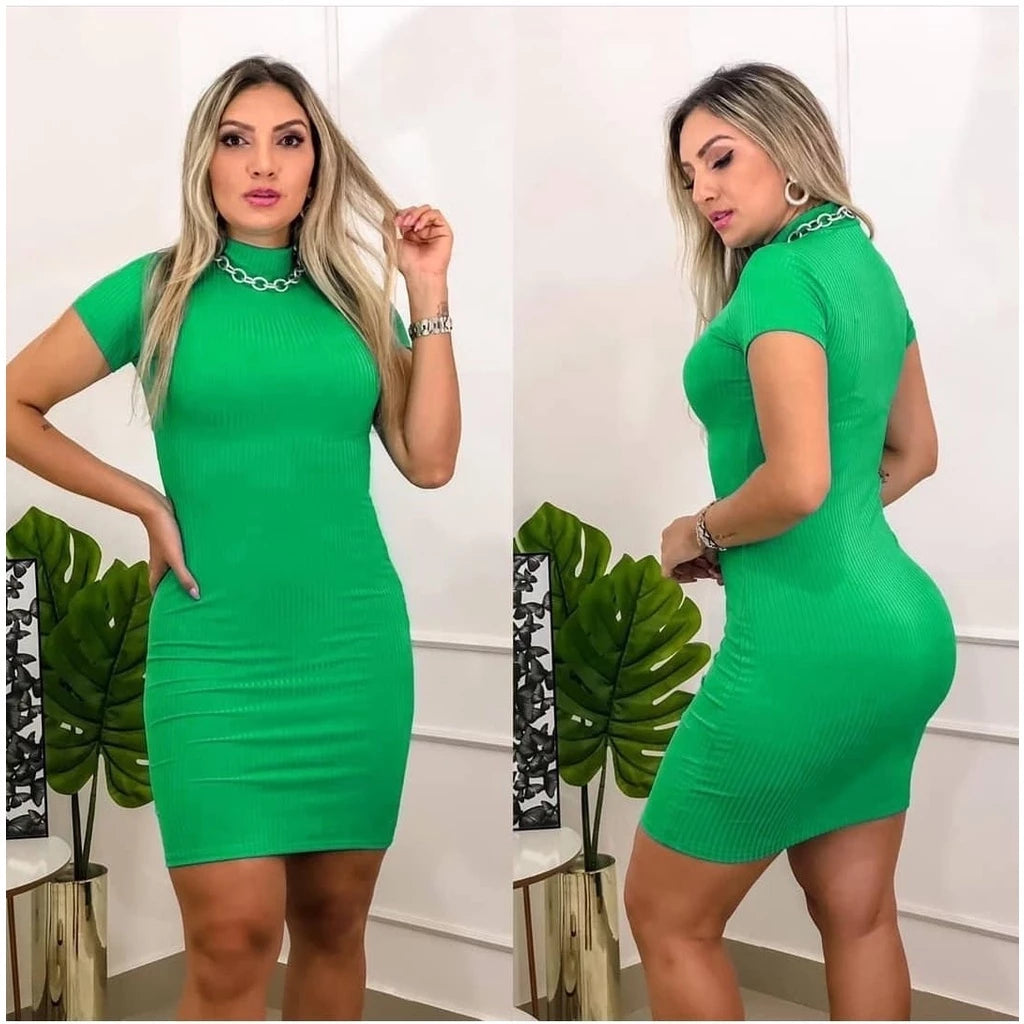 Casual short ribbed fabric tube dress