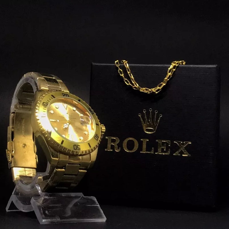 Rolex Submariner Gold Watch + Chain