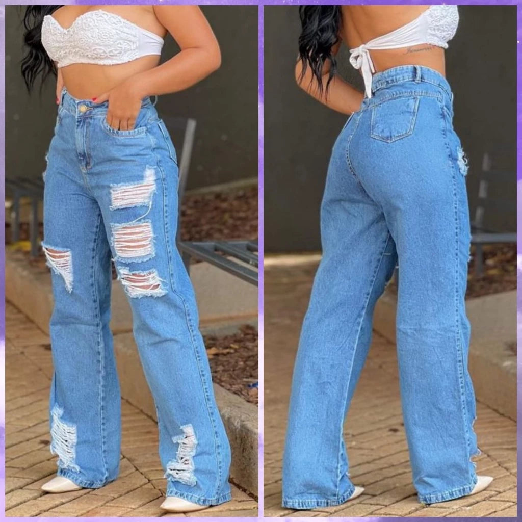 Women's Wide Leg Pantalone High Waist Fabric Jeans