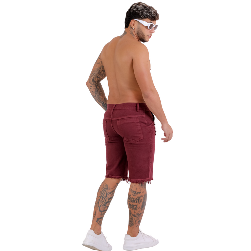 Short Jeans Masculino Rasgado Vermelho