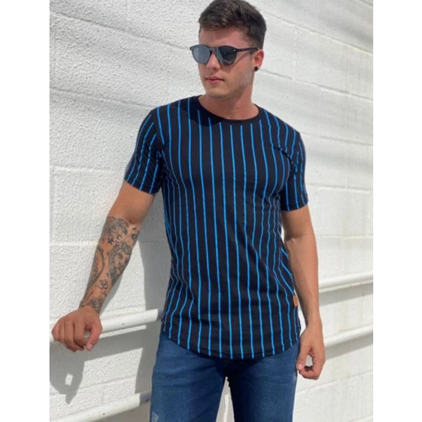 Camisa masculina Longline listrada, camiseta oversized em listra, blusa quadriculada, camiseta