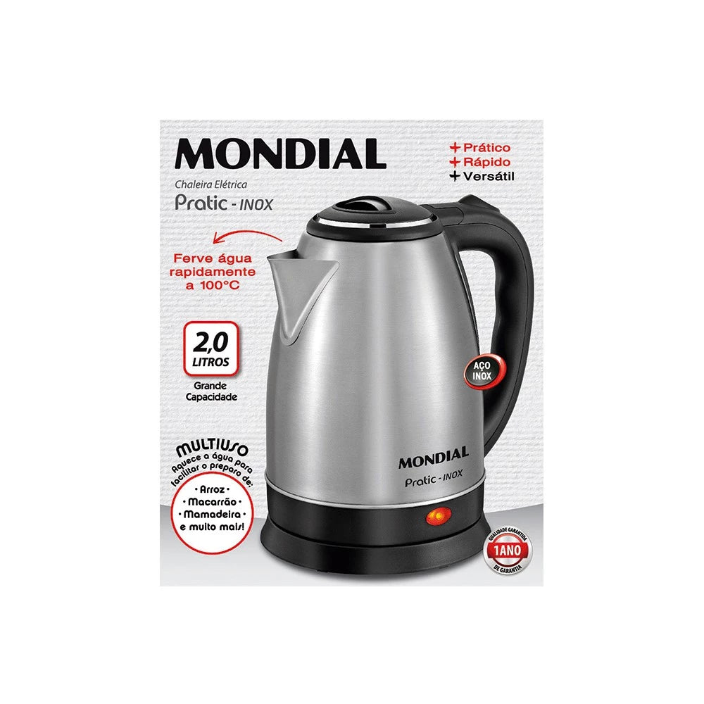 Chaleira Eletrica Mondial 2 Litros 1200w Pratic Inox Ce-06