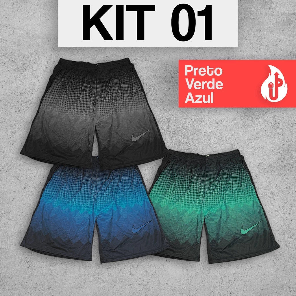 Kit com 3 Bermudas Shorts Colorido Dry Fit Futebol