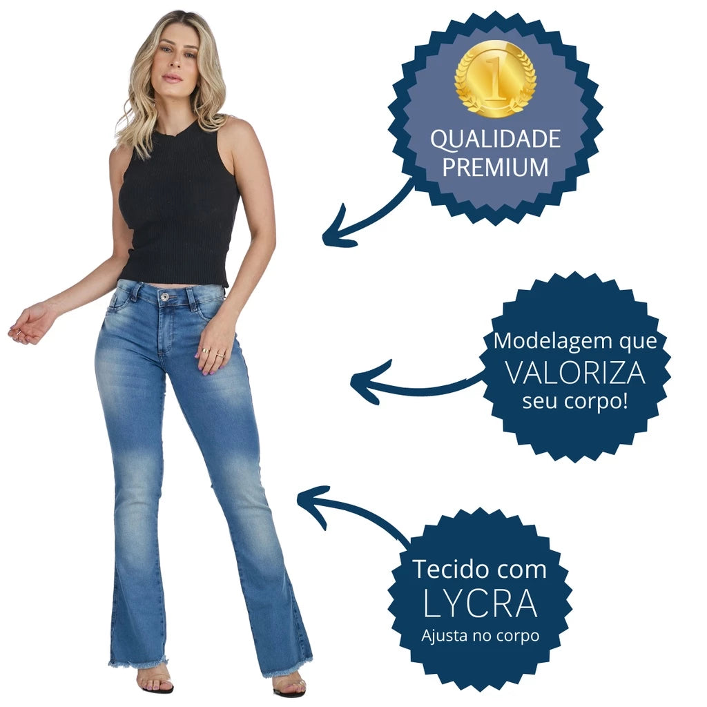 Calça Flare HNO Jeans Petit Barra Desfiada Azul