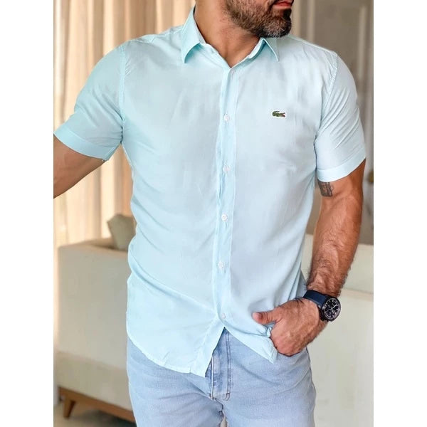 Camisa  Masculina  Manga curta Praia Social Slim Havaiana Barata ,Tecido e Viscose