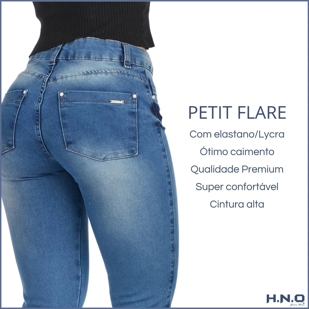 Calça Flare HNO Jeans Petit Barra Desfiada Azul