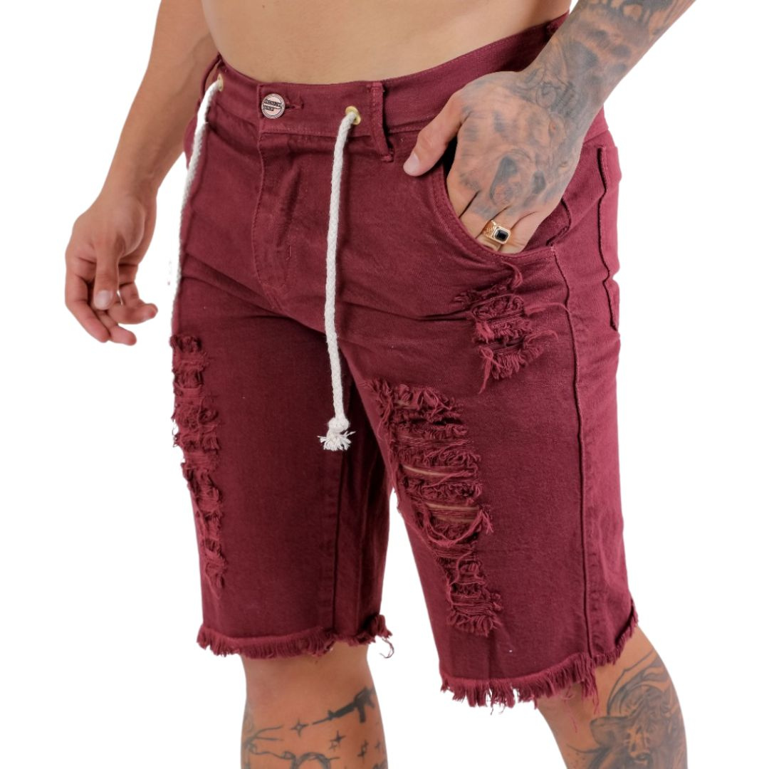 Men's Red Ripped Jeans Shorts