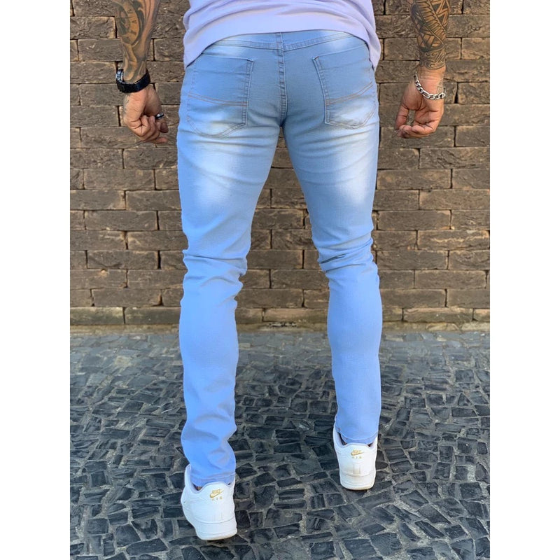 Calça Jeans Skinny Elastano Colada Azul Claro Masculina Premium