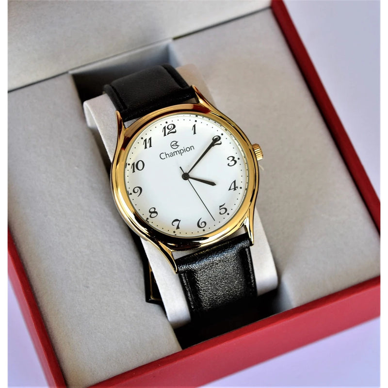 Champion Gold Leather Numerals Watch Cn20024b