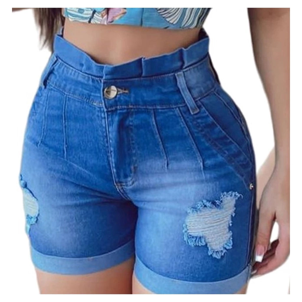 Women's Cinturex Jeans Shorts with Folded Hem High waist with lycra and lifts butt, Premium Material