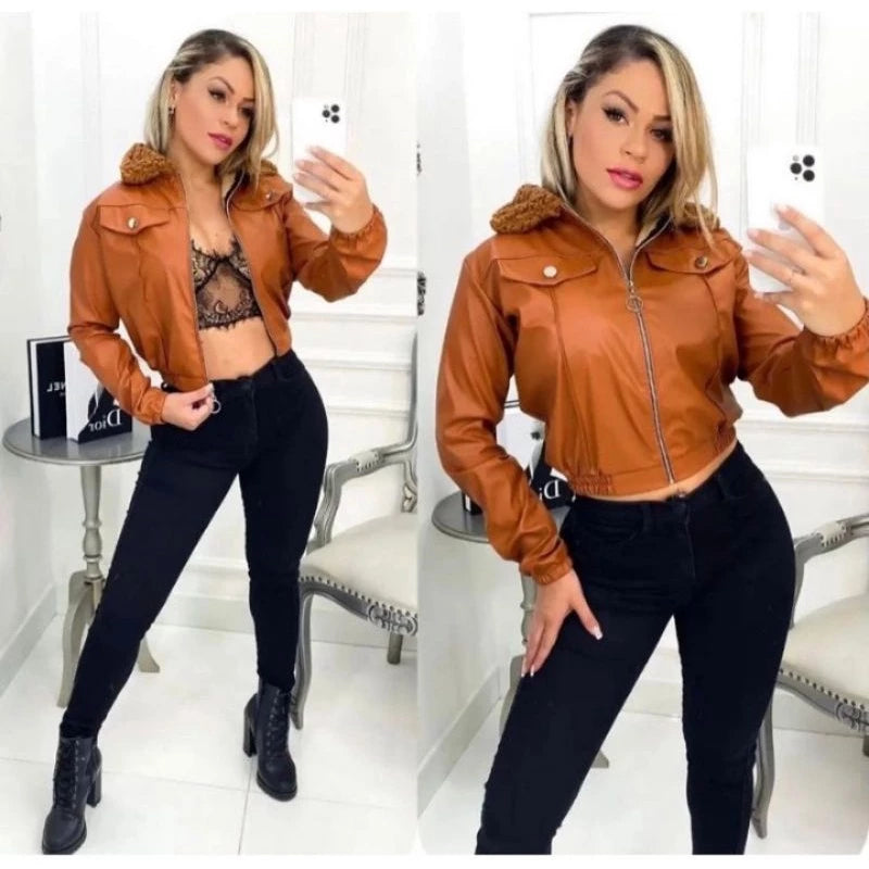 Women's Leather Bomber Jacket