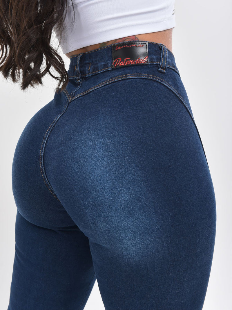 Calça Jeans Cintura Alta Feminina Skinny Detalhe Sem Bolso Levanta Bumbum