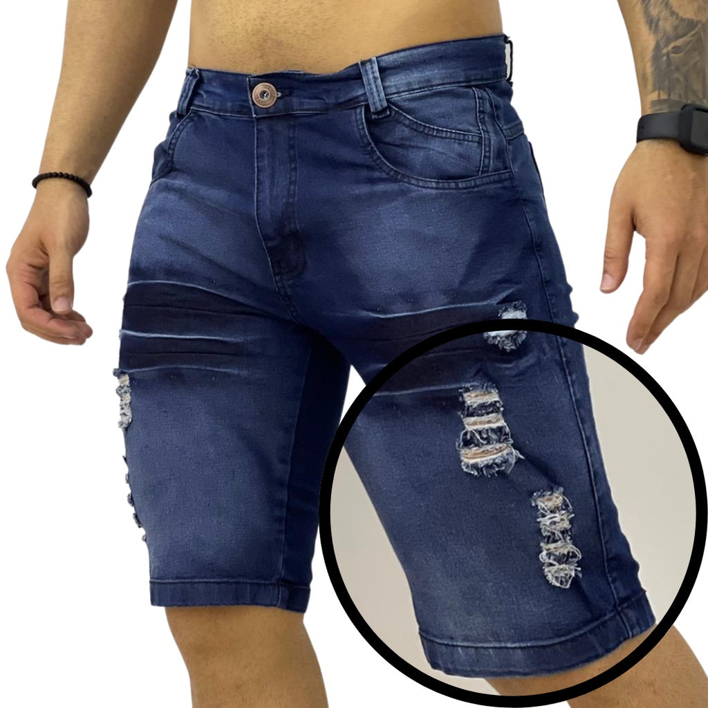 Bermuda Jeans Masculina Destroyed com Lycra