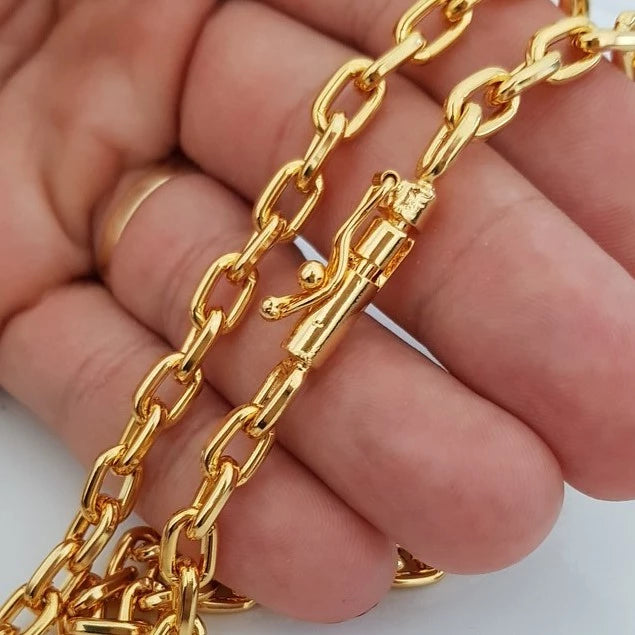 18k Gold Plated Men's Chain 6mm Padlock Lock Clasp