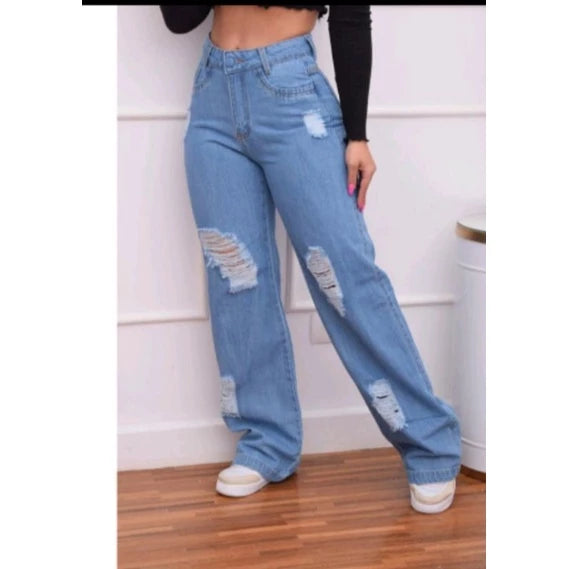 Calça Jeans Cintura Alta Wide Leg Pantalona Moda Gringa Juliette