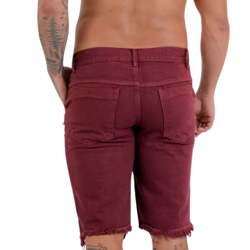 Short Jeans Masculino Rasgado Vermelho