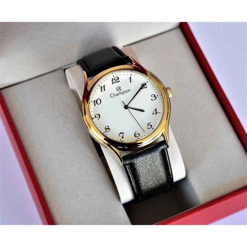 Champion Gold Leather Numerals Watch Cn20024b