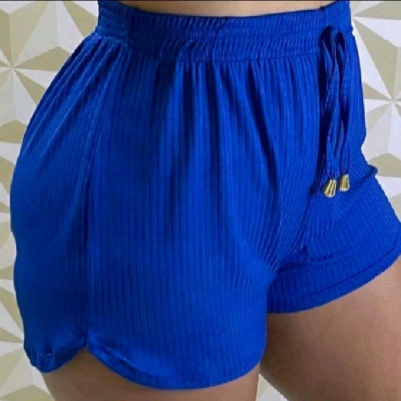 Shorts Feminino Malha Canelada Com E Elastico Ajuste Na Cintura Recorte Na Brarra