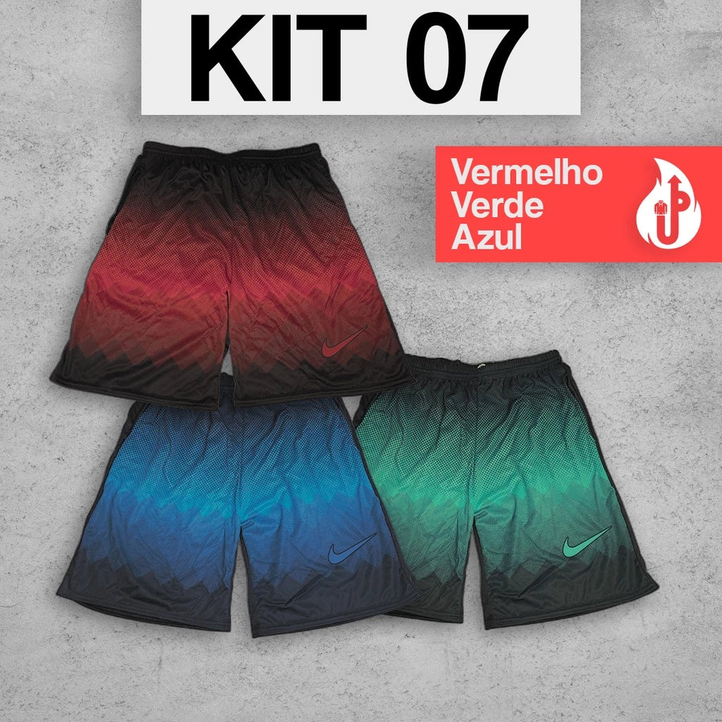 Kit com 3 Bermudas Shorts Colorido Dry Fit Futebol