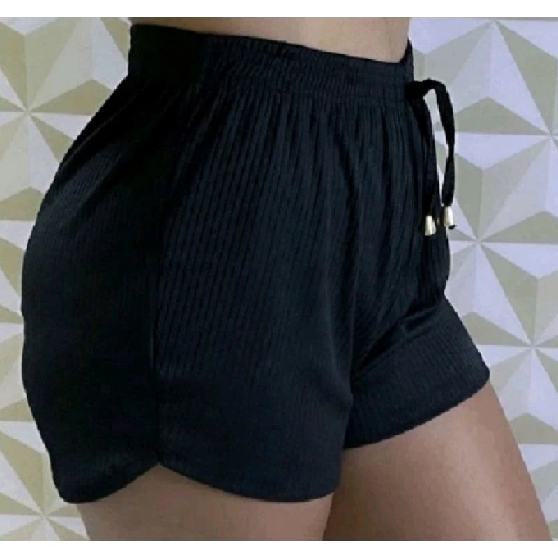 Shorts Feminino Malha Canelada Com E Elastico Ajuste Na Cintura Recorte Na Brarra