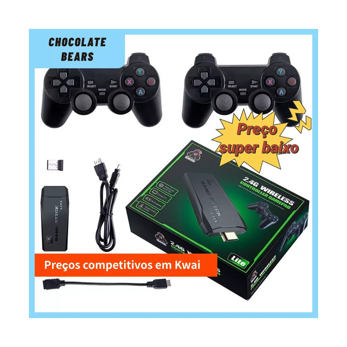 Videogame Stick 4K 64GB com 2 Controle Sem Fio + 10 Mil Jogos