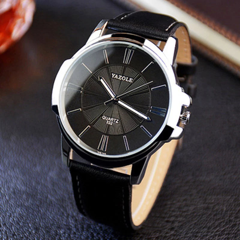 Yazole Men's Watch Casual Leather Quartz Watch