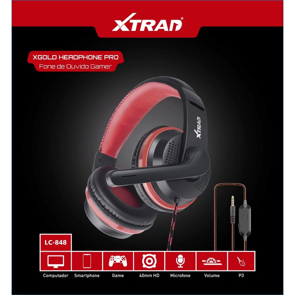 Headphone Gamer Headset with Microphone for PC Notebook Cell Phone PS4 input P3 LC-848 Brand XTRAD