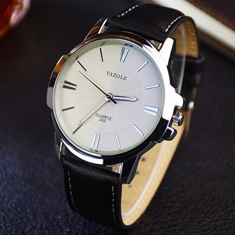 Yazole Men's Watch Casual Leather Quartz Watch