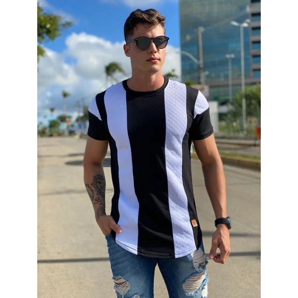 Oversized striped men's Longline shirt in 30.1 combed cotton, Longline t-shirt.