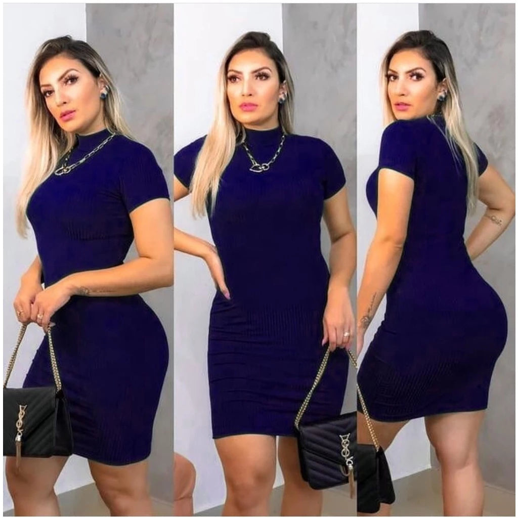 Casual short ribbed fabric tube dress