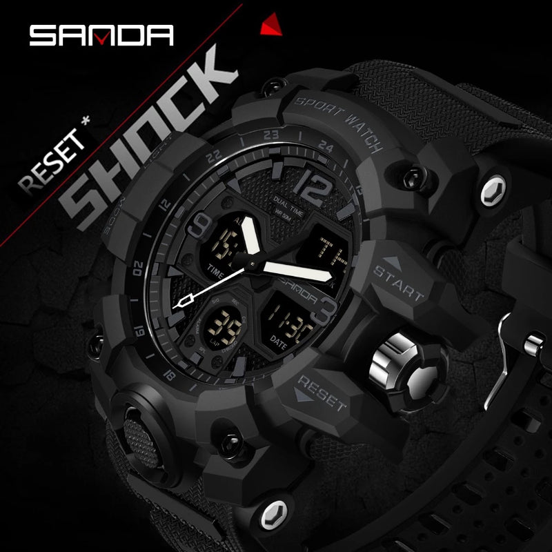 SANDA Brand Men's Watch Sport Waterproof Military Wrist Dual Display Digital Watch for Man