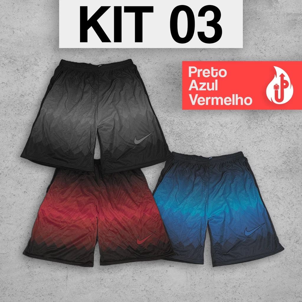 Kit com 3 Bermudas Shorts Colorido Dry Fit Futebol