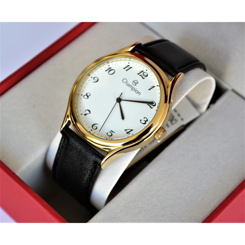 Champion Gold Leather Numerals Watch Cn20024b