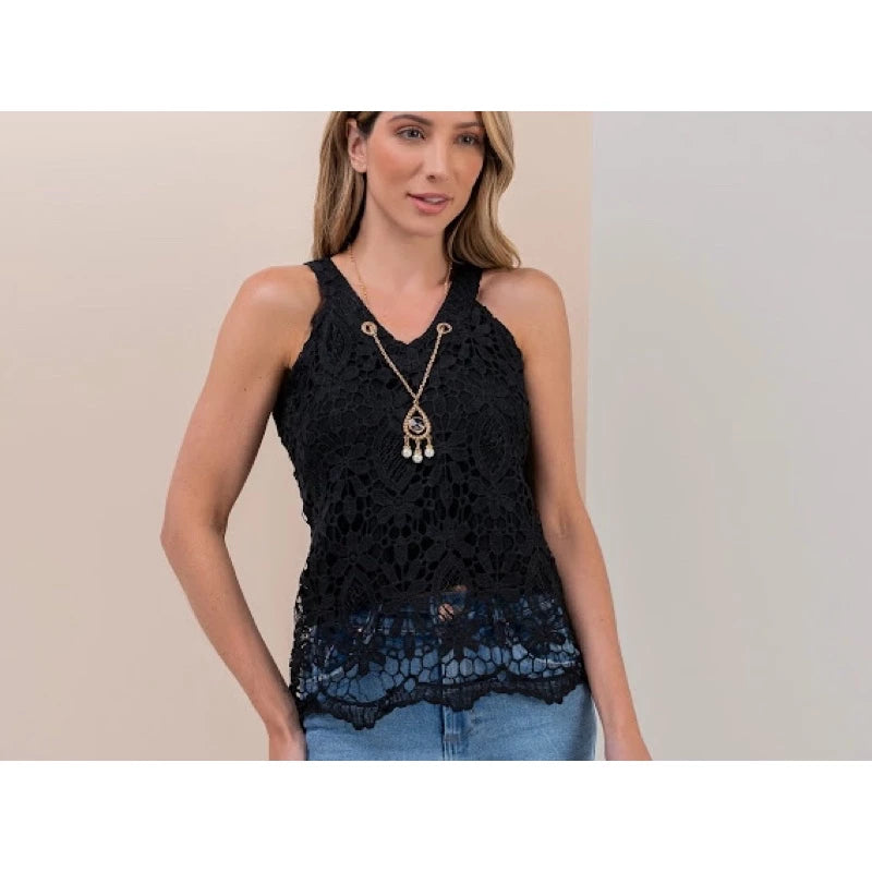 plain lace tank top with lining with necklace 2021 women's summer J1086