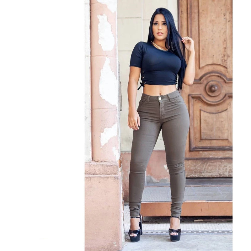 Women's Military Green High Waist Jeans