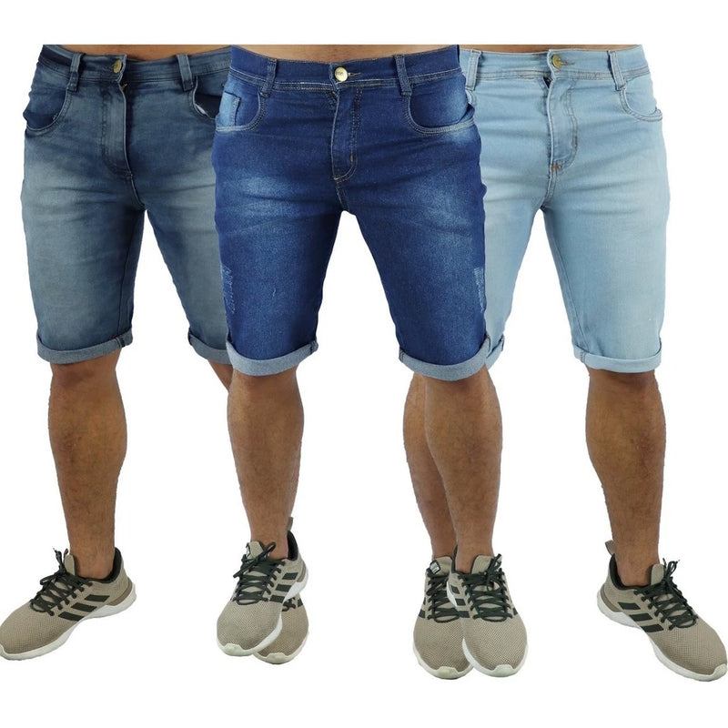 Kit 3 Bermudas Masculina Jeans Elastano Modelos Sortidos Promoção Com Lycra