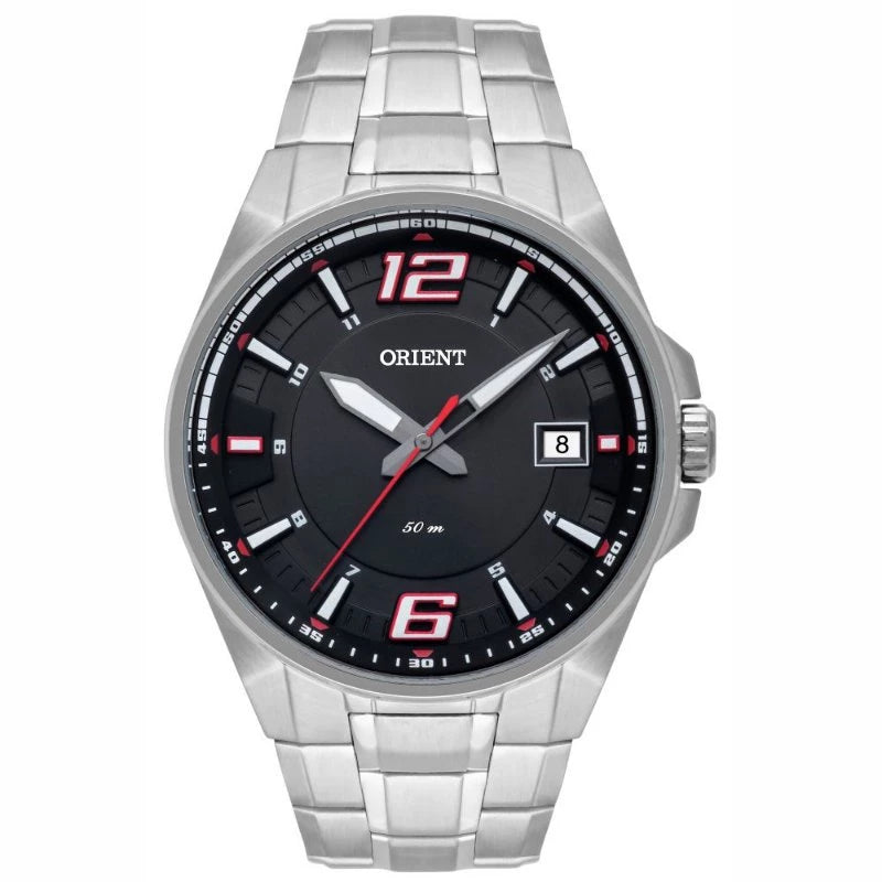 Orient Men's Watch Silver Steel Black Display Calendar MBSS1345 GVSX