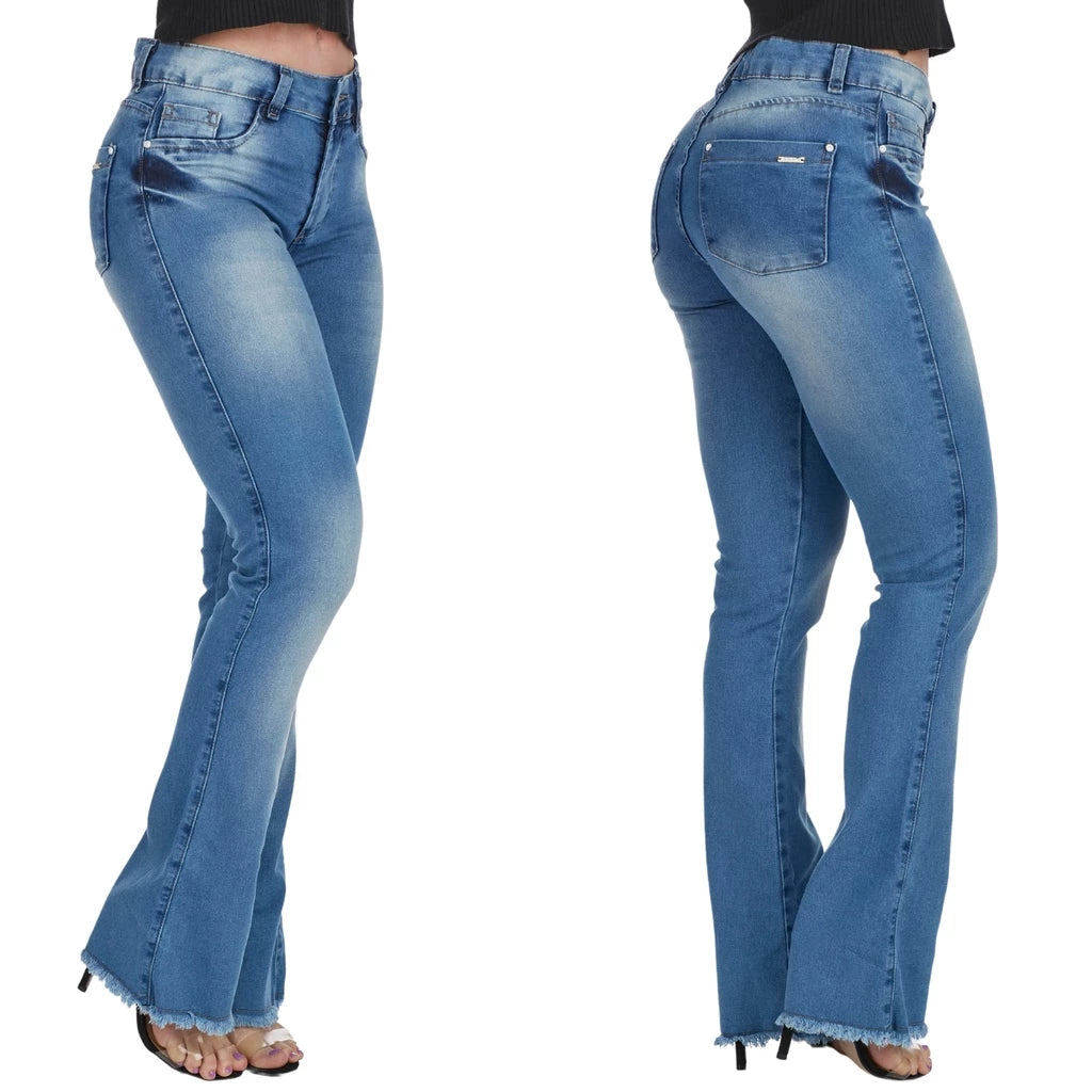 Calça Flare HNO Jeans Petit Barra Desfiada Azul