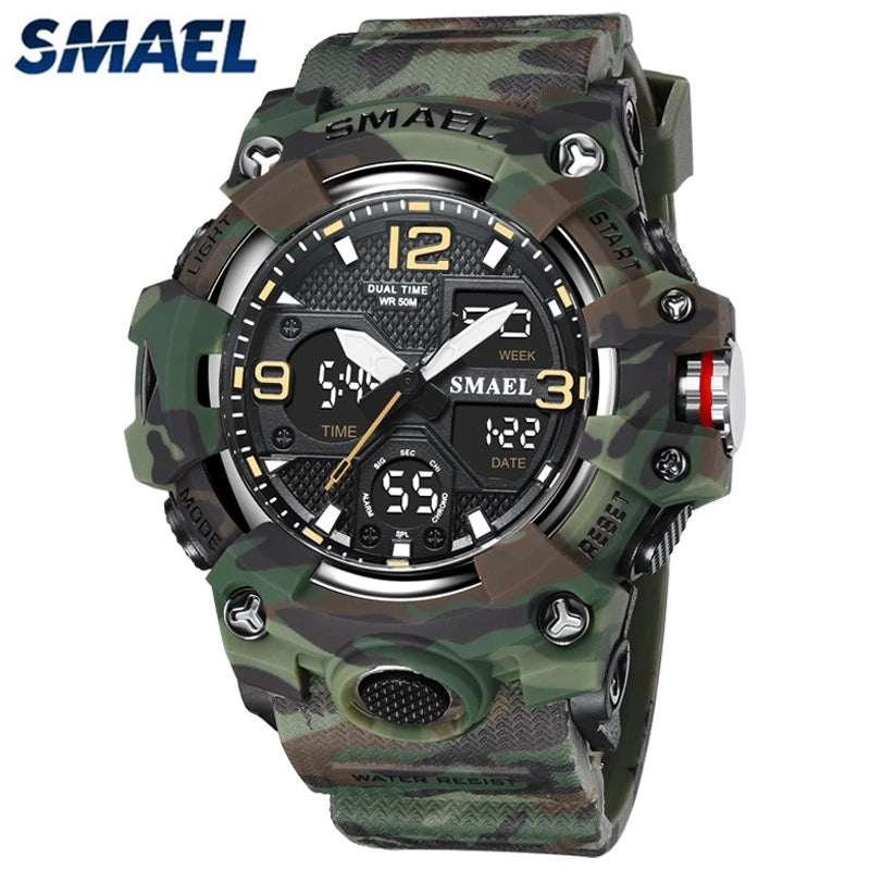 SMAEL Relógio Original Masculino Moda À Prova D'água Relógios Militares Digital Casual Camuflagem 8008M