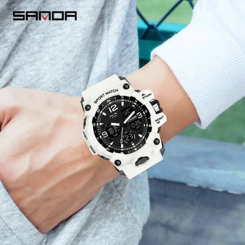 SANDA Brand Men's Watch Sport Waterproof Military Wrist Dual Display Digital Watch for Man