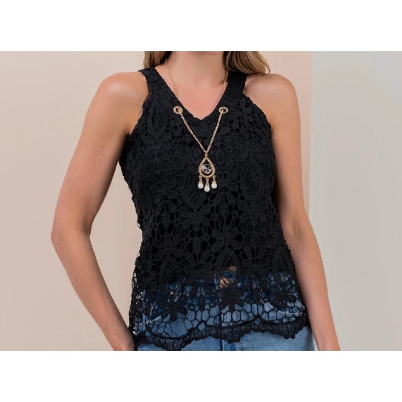 plain lace tank top with lining with necklace 2021 women's summer J1086