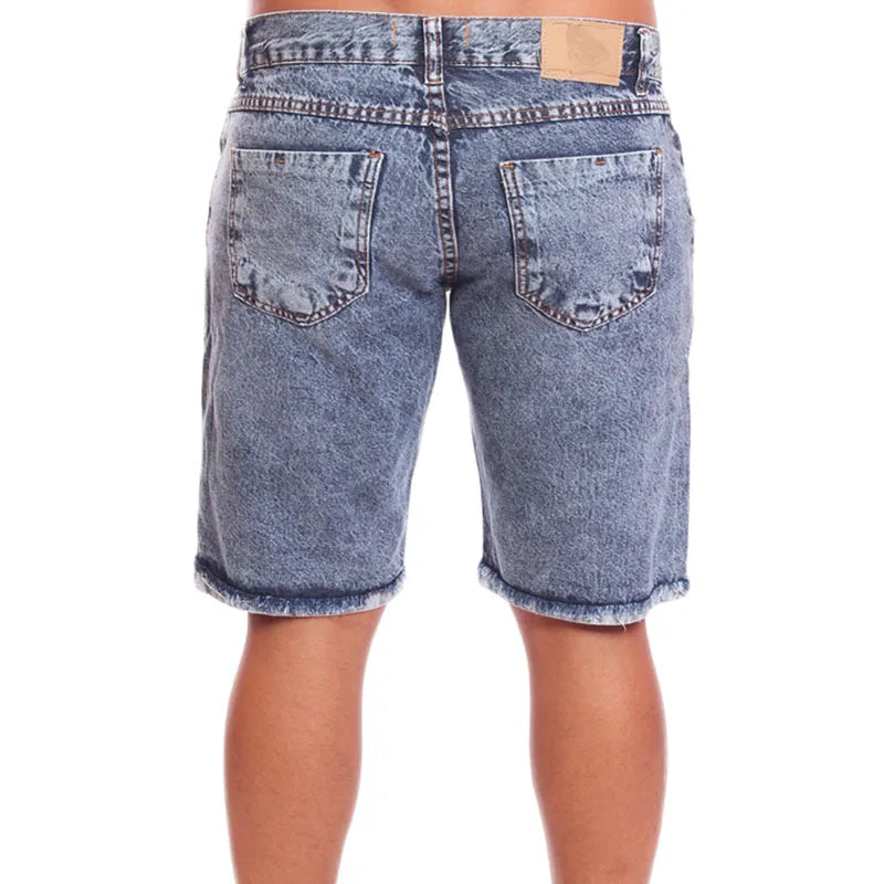 Short masculina jeans rasgada sem elastano Ref 001