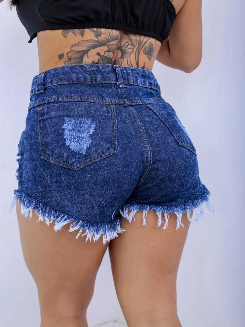 Shorts Jeans Nova Moda Escuro Detonado